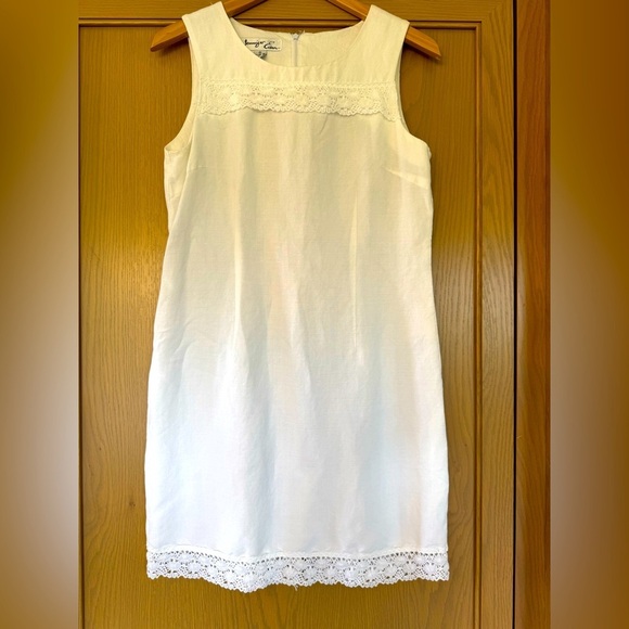 Vintage Jennifer Ramie/Rayon White with Lace Detail Shift Dress Sleeveless 12 - Picture 1 of 11
